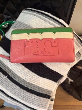 Tory Burch Pink, Cream & Green Zip Wallet